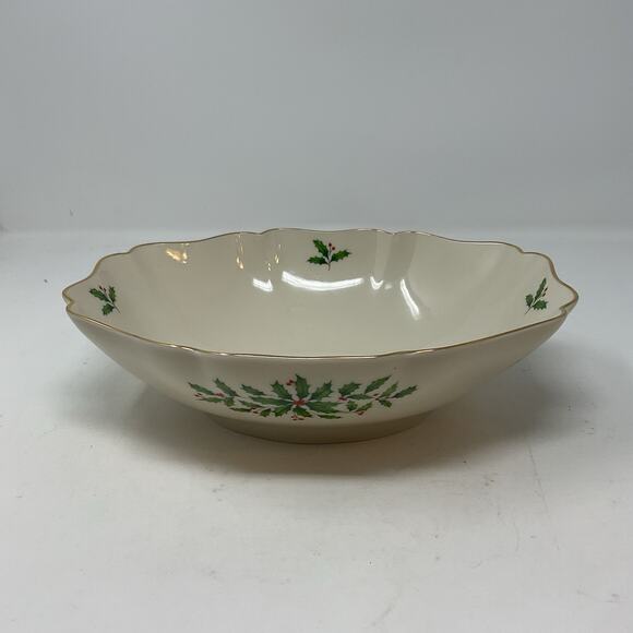 Lenox Holiday Dimension Oval Fluted Serving Vegetable Bowl Christmas Holly - Picture 4 of 14